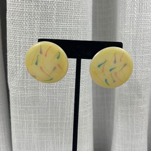 Vintage disk enamel earrings - Picture 1 of 4